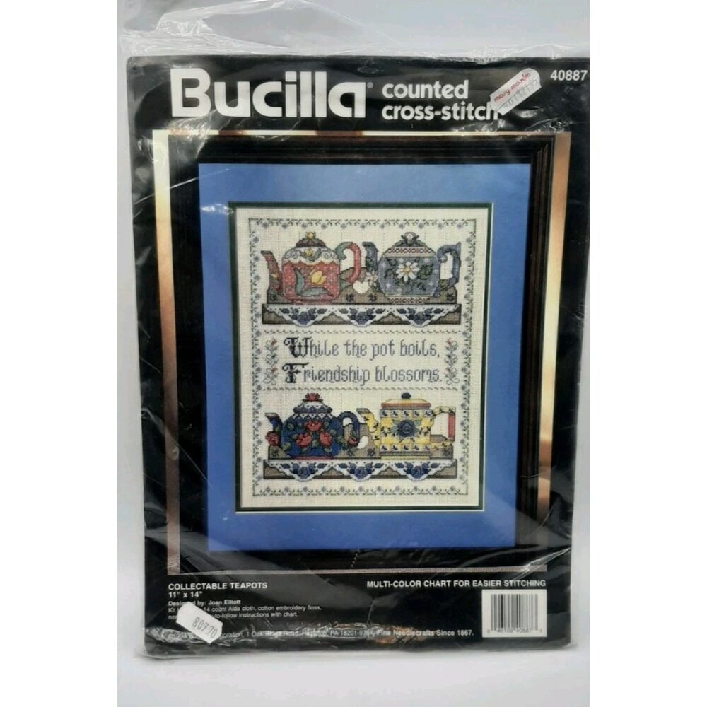 Bucilla Collectable Teapots Counted Cross Stitch Kit 40887 NEW Plus Floral Vase